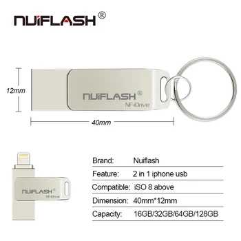 Usb Flash Disk pendrive Za iPhone 6series/7/7Plus/8/X Usb/Otg/Strele 2 v 1 Pen Drive Za iOS Zunanje Naprave za Shranjevanje,