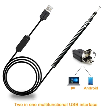 USB Uho Čiščenje Endoskop Borescope 2 in1 USB, HD Visual Uho Žlico 5,5 mm Mini Kamera, Android, PC Uho Pick Otoscope