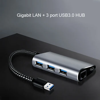 USB za Gigabitni Adapter 3-Port USB 3.0 Aluminij Zlitine Zvezdišče Ne Pogon Potrebovali Razdelilnik Z Mikro-USB Adapter+RJ45 Gigabit LAN Ethern