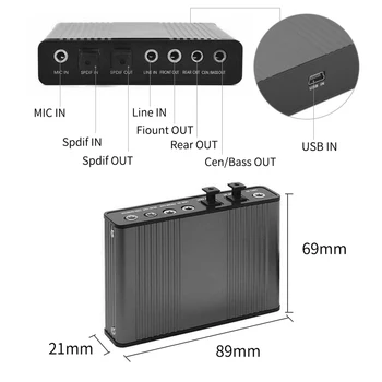 USB zvočna Kartica 6 Kanala 5.1/7.1 Optični Zunanje Zvočne Kartice Pretvornik za Laptop Namizje