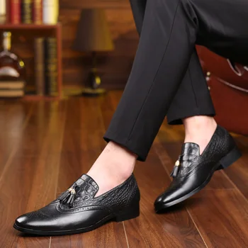 Usnje moda, Gospod formalno Čevlji Moški obleko Poslovnih svate Čevlji Ročno Tassel Loafers chaussure velika velikost 48