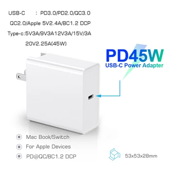 UTBVO 45W PD USB C Polnilnik Tip-C Moč Dostave Adapter za iPhone 12, MacBook, Dell Xps 15 13, iPad Pro 2018, Nintendo Stikalo