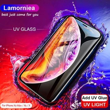 UV Lepilo Kaljeno Steklo Za iPhone X 7 8 6 Plus Zaslon Patron 10D Polno Kritje Zaščitno Steklo Za iPhone 6 6S 7 XR XS Max Film