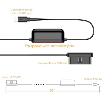 Vantrue Mini USB Tip C OBD Hardwire Komplet 10 m Avto Polnilec Kabel za Vantrue N2 Pro,T2,N2,N1 Pro Dash Naperki za 24 Ur Monitor
