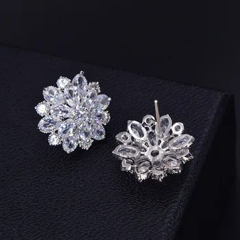 Velik Cvet Lab Stud Diamant Uhan Pravi 925 sterling srebro Posla Poročni Uhani za Ženske Poročne Stranka Nakit Darilo