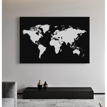 Velika Velikost Svetovni Zemljevid, Platno Slikarstvo Retro Plakatov in Fotografij Sodobnih Stenskih slikah, za dnevno Sobo Študija Doma Dekor Cuadros