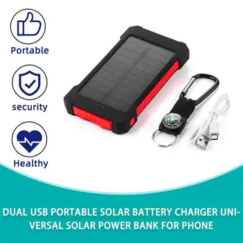 Velika Zmogljivost Sončne Powerbank Dvojno USB Prenosne Baterije Banka Polnilec Univerzalni Mobilni Telefon Zunanji Pametni telefon