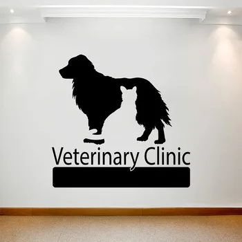 Veterinarski Kliniki Logotip Nalepko Primawall Pet Shop Notranje Zadeve Dekor Vrata, Okna Pvc Nalepka Umetnosti Mačka Pes Živali Silhueto Ozadje E418