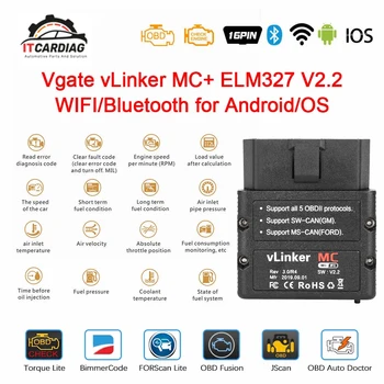 Vgate vLinker MC+ BREST 327 V2.2 Bluetooth 4.0 WIFI ELM327 Za Android/IOS Optičnega OBD 2 OBD2 Avto Diagnostiko, Avto Orodje PK OBDLINK