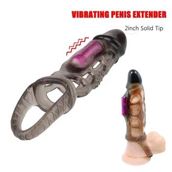 Vibracijska Penis Extender z Cockring Večkratno uporabo Kondoma Rokav Zakasnitev Sex Igrače za Moški Moški vibrador