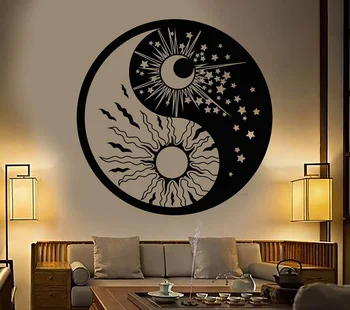 Vinil stene decals je doma dnevna soba, spalnica dekoracijo yin in yang simbol sonca, lune budistični star dan in noč nalepke muralXL24