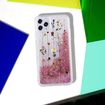 Vintage Cvetlični Srčkan Cvet Iskrico Tekoče Pravi Bleščice Telefon Primeru Fundas Kritje za iPhone 11 X XS XR Max Pro 7 8 7Plus 8Plus 6