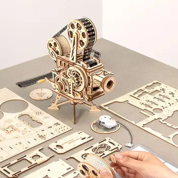 Vintage Retro 3D Projektor tridimenzionalne Sestavljanke Lesene Model Ustvarjalno Darilo Projektor Dekoracijo Puzzle Igra Skupščine
