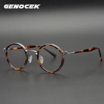 Vintage Ročno Izdelan Acetatni Krog Očal Okvir Moški Ženske Luksuzne Blagovne Znamke Retro Recept Optična Očala Za Kratkovidnost Okvir Očal