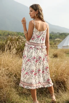 Vintage Turkizno strappy poletje obleko rogov plošča gypsy ohlapne dolge obleke, o-izrez brez rokavov elegantna plaža obleko ženske 2020