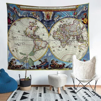 Vintage Zemljevid Tapiserija Steni Visi Poliester Odejo Doma Dekoracijo Joga Multi Funkcijo Mat Steni Visi Astrologija