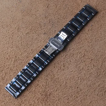 Visoka kakovost Keramike Watchbands Zapestnica Črna z Modro barvo 22 mm za Ročne ure, Modni Dodatki, Nadomestni Watchbands