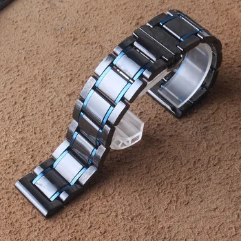 Visoka kakovost Keramike Watchbands Zapestnica Črna z Modro barvo 22 mm za Ročne ure, Modni Dodatki, Nadomestni Watchbands