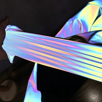 Visoke čistosti pisane mavrice odsevna tkanina Modnih oblačil Windbreaker Oblikovalec tkanine prihodnje tehnologije Barvna svetilnost