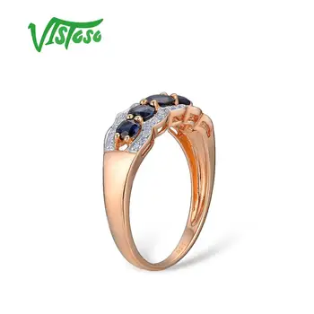 VISTOSO Zlata prstana Za Ženske Resnično 14K 585 Rose Gold Ring Peneče Diamant modra, temno Modra Posla Obletnico Fine Nakit