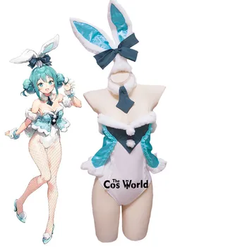 Vocaloid Miku Beli Zajec Zajček Dekle Bodysuit Jumpsuits Enotno Obleko Anime Prilagodite Cosplay Kostumi