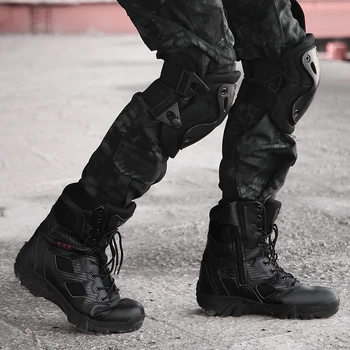 Vojaško taktično moški čevlji za pohodništvo čevlji posebne sile usnja nepremočljiva puščavi boj proti gleženj škornji vojaške čevlje velikosti 39-47