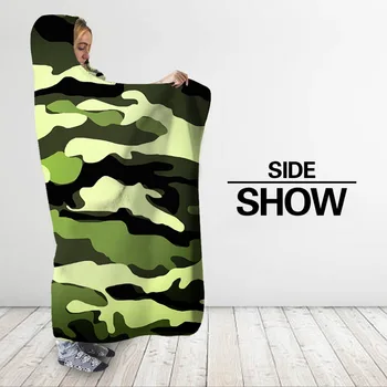 Vojska Zelena Vrgel Hooded Mehko Odejo Prikrivanje 3D Tiskanih Moda za Odrasle Coats Urad prešite Odeje Posteljnina Potovanja Spalnica Nosljivi