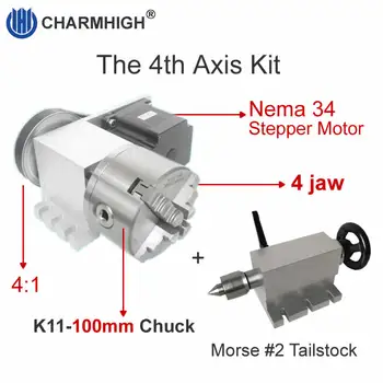 Vrednotijo 34 koračnih motor (4:1) K12-100mm 4 Vpenjalne Čeljusti 100 mm CNC 4. osi A aixs rotacijske osi + Konjička za 3D cnc usmerjevalnik