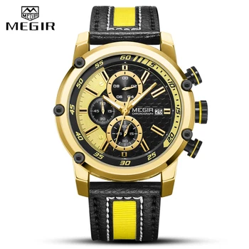 Vrh Luksuzne blagovne Znamke MEGIR Golden Watch Moški Športni Quartz Zapestje Gledati Moški Kronograf Nepremočljiva Mens Vojaške Ure Moška Ura