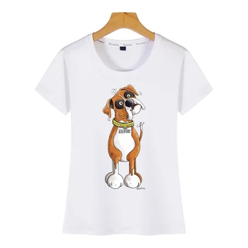 Vrhovi Majica s kratkimi rokavi Ženske smešno nemški boksar pes psi darilo risanka Design Črni Bombaž Tshirt Ženske