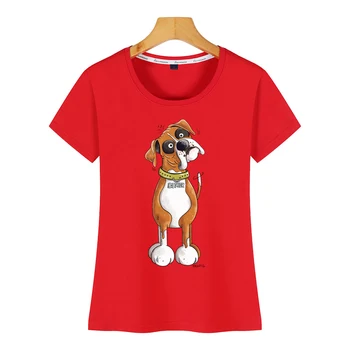 Vrhovi Majica s kratkimi rokavi Ženske smešno nemški boksar pes psi darilo risanka Design Črni Bombaž Tshirt Ženske