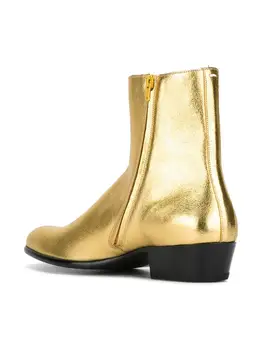 Vrhunska Chelsea Škornji zadrgo Zahodni Boot Zlato Kovinsko Usnje škornji moški usnjeni čevlji