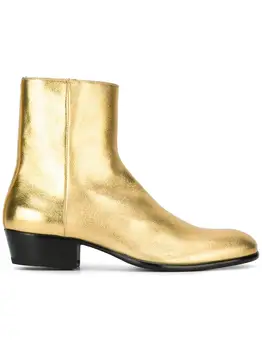 Vrhunska Chelsea Škornji zadrgo Zahodni Boot Zlato Kovinsko Usnje škornji moški usnjeni čevlji