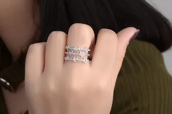 Vroče prodajo fashion sijoče malo star kristalno ženski 925 sterling srebro ženske prst poročni prstani, nakit, darilo za ženske
