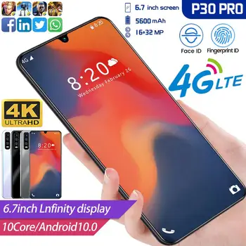 Vroče Prodati P30 Pro 6.7 Palčni Pametni telefon Android 10 Deset Core Android 5600mAh mobilni telefon Obraz ID 8GB+128GB Zaslon Trojno Kamero Telefona