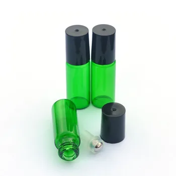 Vroče Vzorec Roller Zelena Steklenica Prazna Parfum Eterično Olje Roll-On 5ml Steklenica s Črnim Plastični Pokrovček Steklenice 5pcs