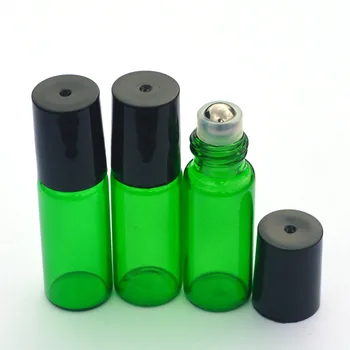 Vroče Vzorec Roller Zelena Steklenica Prazna Parfum Eterično Olje Roll-On 5ml Steklenica s Črnim Plastični Pokrovček Steklenice 5pcs