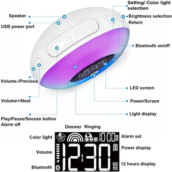 Wake Up Light Bluetooth Zvočnik Namizno Svetilko Budilke Digitalne Dremež Noč Lučka Pisane Luči Darilo Za Rojstni Dan
