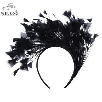 WELROG Novo Pero Hairband Fascinators na Glavo Za Ženske Lase Trdna Trak za Lase Band Hoop Swan Maškarada Cocktail Pokrivala
