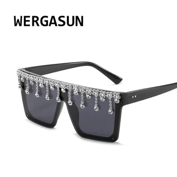 WERGASUN Luksuzni Kvadratnih Diamond sončna Očala Ženske Moški 2020 Ravno Top Crystal Punk sončna Očala Ogledalo Okrasnih Očala UV400