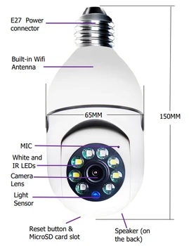 Wifi Žarnice Varnostne Kamere IP 1080P Najnovejši Model E27 Vtičnica Pisane Night Vision Podporo Alexa Ycc365plus