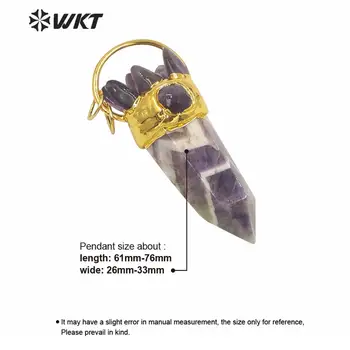 WT-P1580 debelo naravno pravi kamen a-methyst duha točke obesek krasen zlato electroplated a-methyst točke obesek