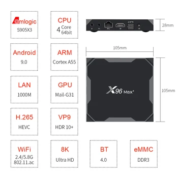 X96 Max Plus Pametna Android 9.0 TV Box Amlogic S905x3 Quad Core, 4 GB, 64 GB 8K 4K Media Player X96 Max+ 2.4 G/5 G Wifi BT4.1 TVBOX
