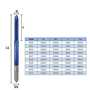 XCAN Nit Tapnite 10pcs M1-M3.5 HSS Meritev Plug Tapnite Vijak Tapnite Vrtanje z Nastavljivim Tapnite Ključa Nano Modra, Prevlečeni Pralni Tapnite