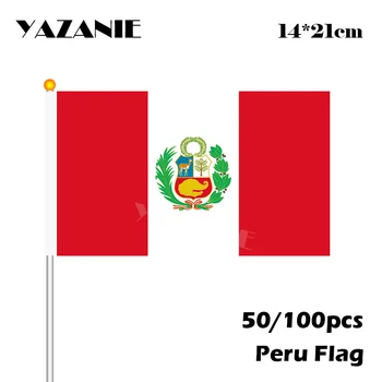 YAZANIE 14*21 cm 50/100 kozarcev Peru Strani Zastavico Peru Nacionalno Zastavo Brezplačna Dostava Majhni Meri Zastave s Plastično zastavnih drogov