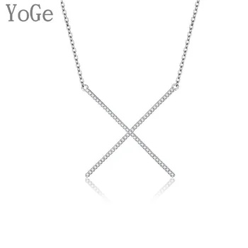 YoGe Poroka&Party Nakit, P0933 Luksuzni AAA CZ mikro utrla nastavitev big X oblikovan obesek ogrlica