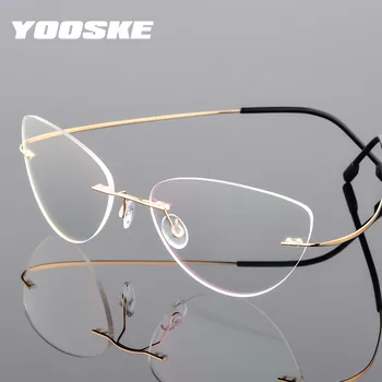 YOOSKE Titanove Zlitine Rimless Očal Okvir Moških Ultralahkih Mačka Oči Očala Ženske brez okvirjev Očal Optični Okvir