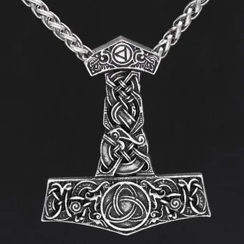 Youe Čevelj Moških Viking Rune Thor Kladivo Amulet Kladivo Skandinavskih Odin Simbol Vozel Ogrlica Kovinske Verige Dvojno Strani