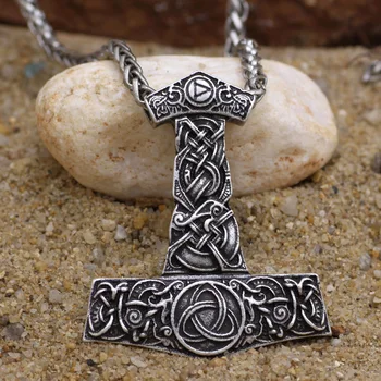 Youe Čevelj Moških Viking Rune Thor Kladivo Amulet Kladivo Skandinavskih Odin Simbol Vozel Ogrlica Kovinske Verige Dvojno Strani