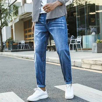 Young men ' s plus velikost kavbojke prevelike hlače za moške bombaž modra jeans klasični slog 50 48 modne kavbojke moški visoke kakovosti